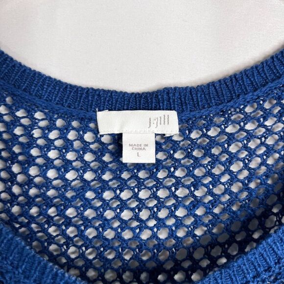 J Jill Blue Linen Blend Open Weave Knit Pullover Drop Sleeve Tunic Top Sz Large - Picture 8 of 11